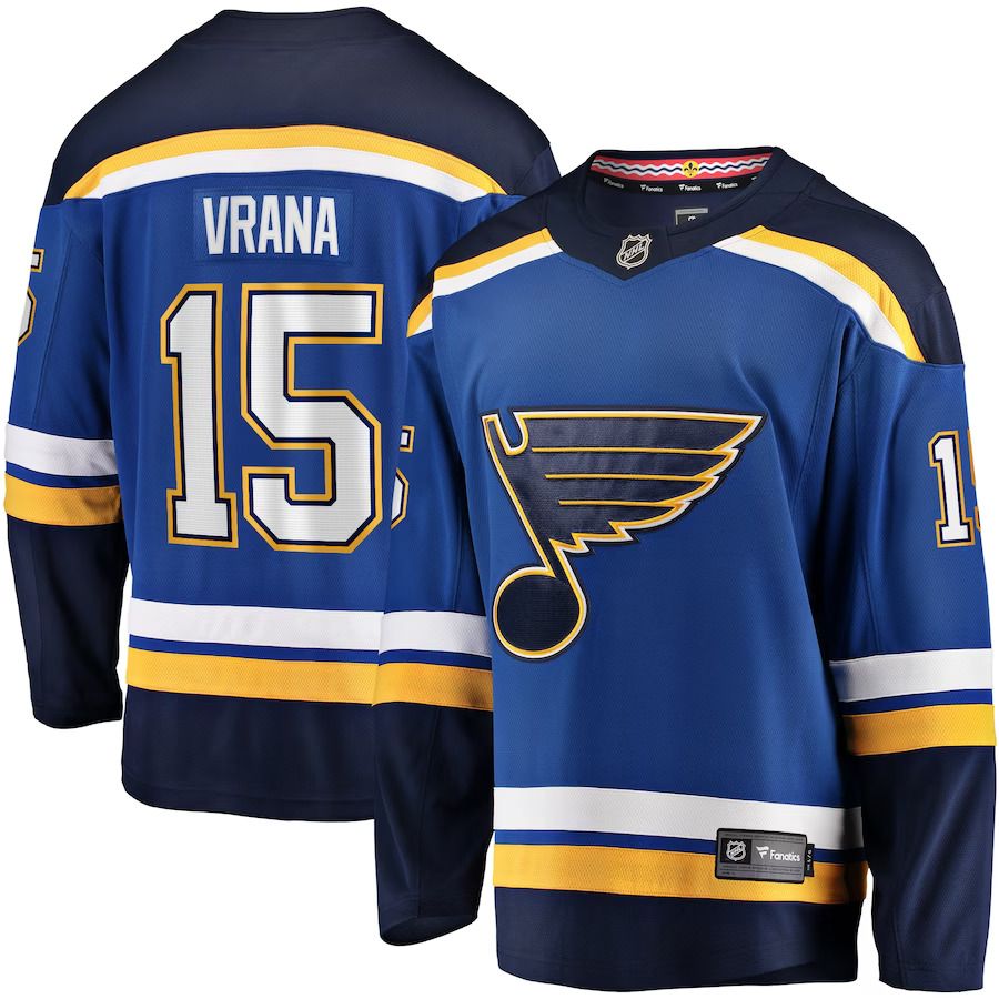 Men St. Louis Blues 15 Jakub Vrana Fanatics Branded Blue Home Breakaway NHL Jersey